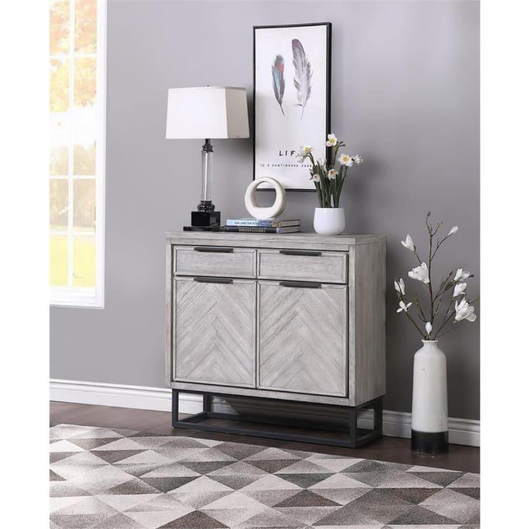 Two Door Double Drawer Accent Cabinet in White Rubbed Finish - HER Home Design Boutique